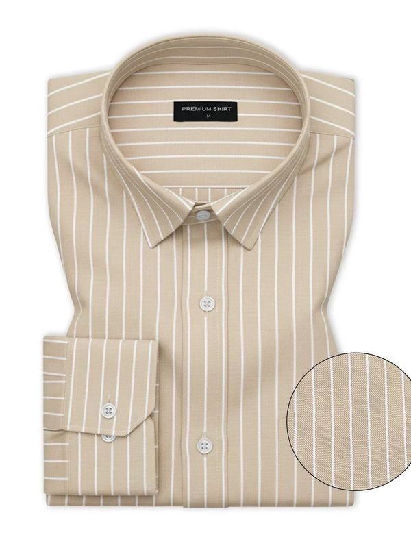 Beige Pinstripe Oxford Shirt For Men