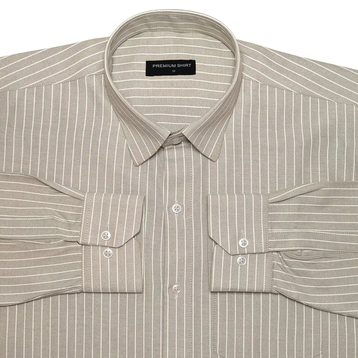Khaki Pinstripe Oxford Shirt For Men