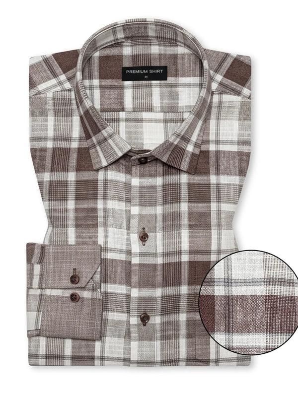 Brown Check Linen Shirt For Men