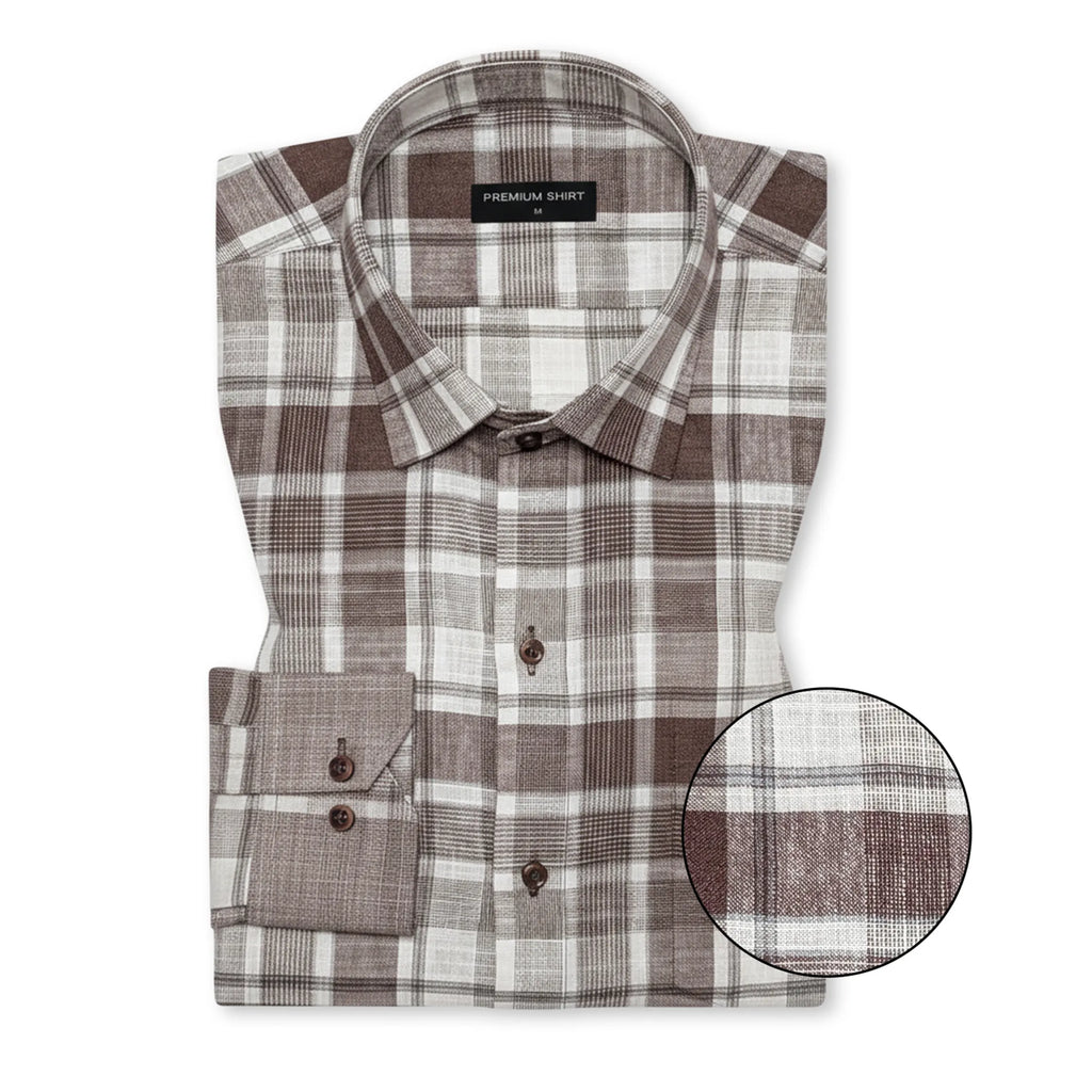 Brown Check Linen Shirt For Men